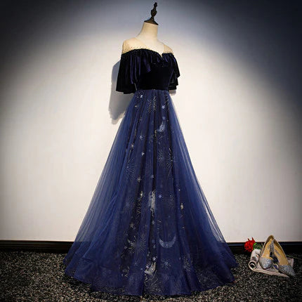 Vestido Weitese de corte A, azul marino, de terciopelo, para fiesta de graduación, sexy, de noche, para fiesta.